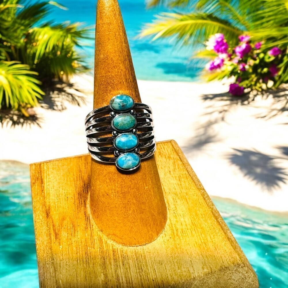 Sterling Silver Genuine Turquoise Ring, Boho Ring, Statement Ring, Silver Rings
